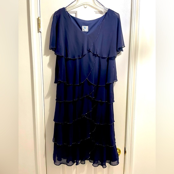 Patra Dresses & Skirts - Patra cocktail dress in dark blue w/ shiny blue and silver beading